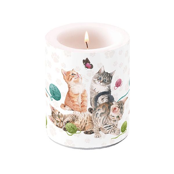 Kerze gross Candle Big Format: Ø 12 cm x 10 cm 1 Kerze pro Packung Playing Kitten spielende Kätzchen