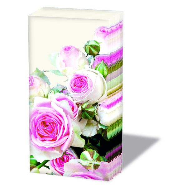 Taschentücher 10 Stück in der Packung 4-lagig Rosen creme-rosa Hdkf Maxima Cream
