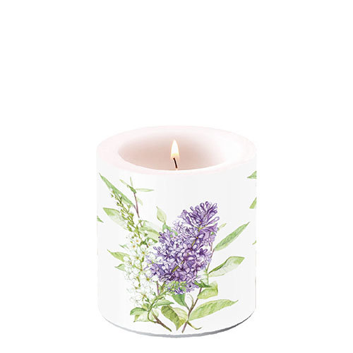 Kerze klein – Candle small – Format: Ø 7,5 cm x 9 cm – Brenndauer: 35 Std. - 1 Kerze pro Packung - Lilac White