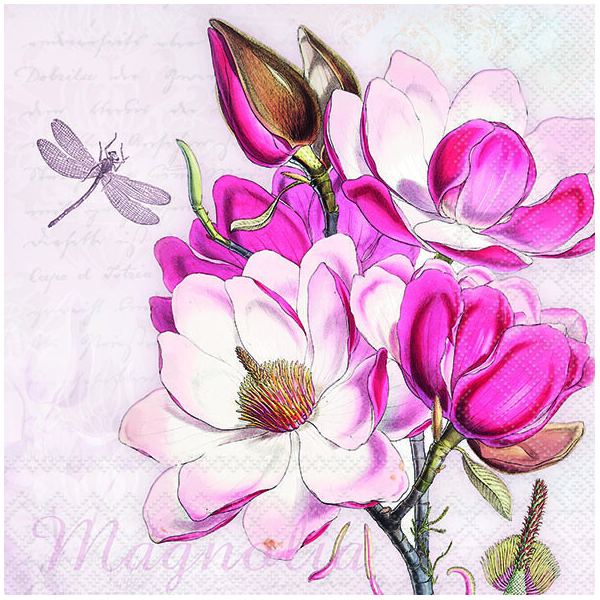 Servietten Lunch pinke Blume und Schmetterling Magdalena 33x33cm 20 Servietten