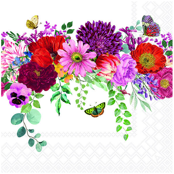 Maki Servietten 3-lagig – Rosen-Design, 33 X 33 Cm, 20 Stück, Bunter Sommerblumen-Hintergrund