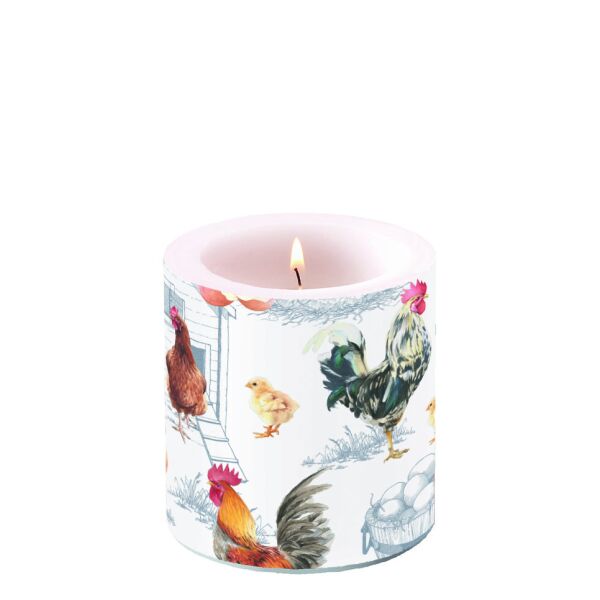 A Kerze klein Candle small Format: Ø 7,5 cm x 9 cm 1 Kerze pro Packung Chicken Farm Hühnerfarm