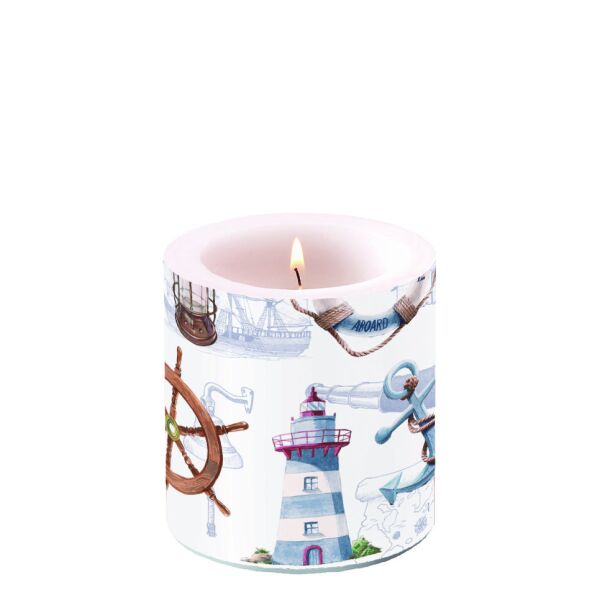 Kerze klein Candle small Format: Ø 7,5 cm x 9 cm 1 Kerze pro Packung Welcome Aboard Willkommen an Bord