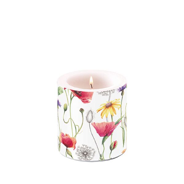 Kerze klein Candle small Format: Ø 7,5 cm x 9 cm 1 Kerze pro Packung Poppy Meadow Klatschmohnwiese