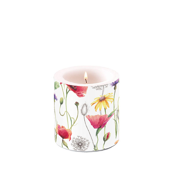 Kerze klein Candle small Format: Ø 7,5 cm x 9 cm 1 Kerze pro Packung Poppy Meadow Klatschmohnwiese
