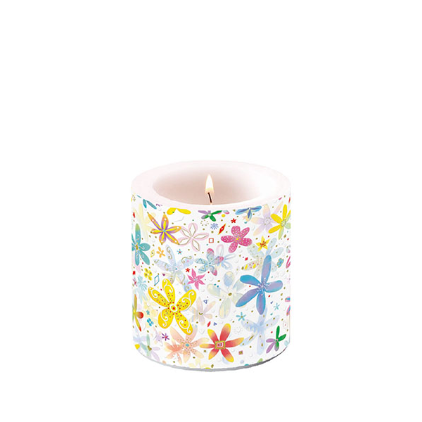 Kerze klein Candle small Format: Ø 7,5 cm x 9 cm 1 Kerze pro Packung Fancy Flowers schicke Blumen