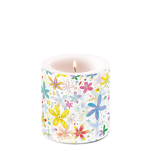 Kerze klein – Candle small – Format: Ø 7,5 cm x 9 cm – Brenndauer: 35 Std. - 1 Kerze pro Packung - Fancy Flowers – schicke Blumen