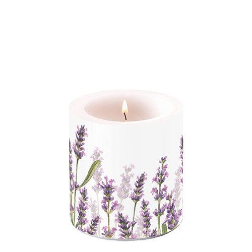 Kerze klein – Candle small – Format: Ø 7,5 cm x 9 cm – Brenndauer: 35 Std. - 1 Kerze pro Packung - Lavender Shades White - Lavendelstrauch weiss