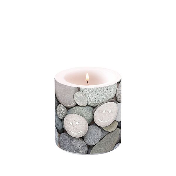 Kerze klein Candle small Ø 7,5 cm x 9 cm Brenndauer 35 Std. Smile lächelnde Steine