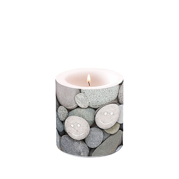 Kerze klein Candle small Ø 7,5 cm x 9 cm Brenndauer 35 Std. Smile lächelnde Steine