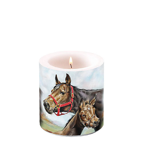 Kerze klein – Candle small – Format: Ø 7,5 cm x 9 cm – Brenndauer: 35 Std. - 1 Kerze pro Packung - Horse Love – Pferdeliebe