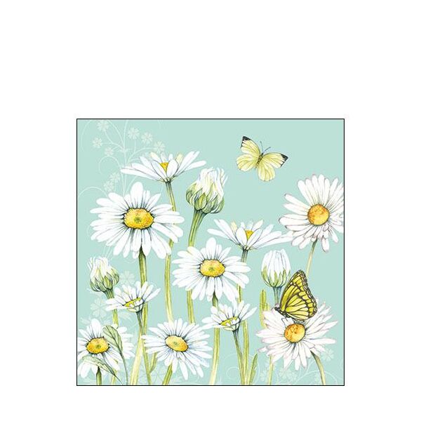 Cocktail Servietten 25 x 25 cm 3-lagig 20 Servietten Daisy Green FSC Mix Gänseblümchen grün