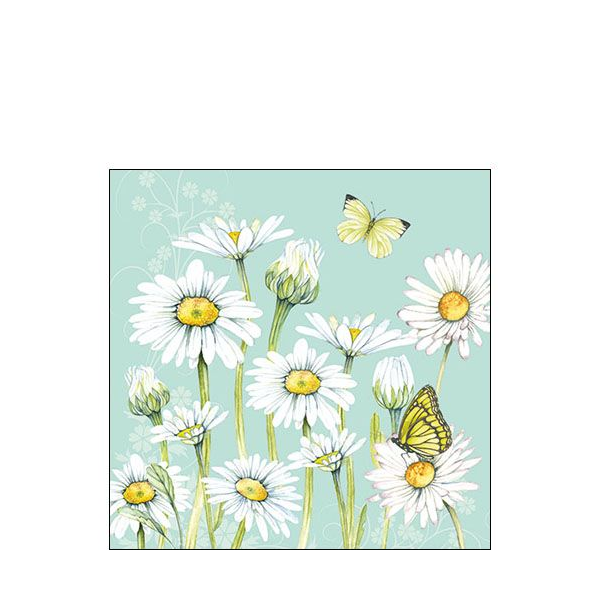 Cocktail Servietten 25 x 25 cm 3-lagig 20 Servietten Daisy Green FSC Mix Gänseblümchen grün