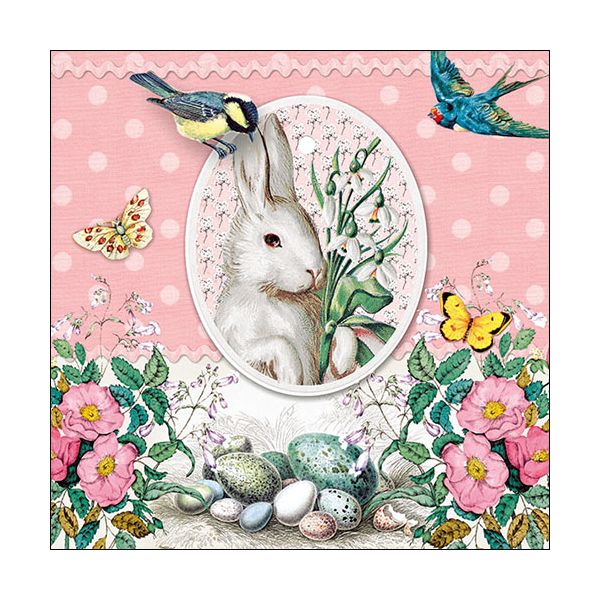 A Ostern Servietten Lunch Napkin Lunch Format: 33 x 33 cm 3-lagig 20 Servietten White Rabbit Rose FSC Mix