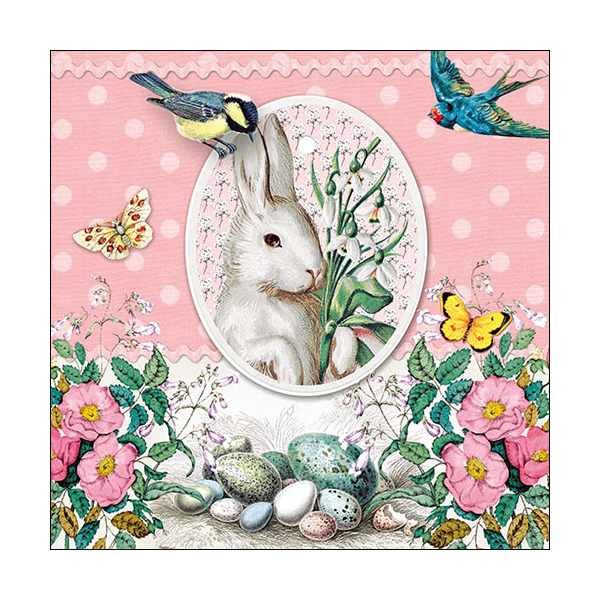 A Ostern Servietten Lunch Napkin Lunch Format: 33 x 33 cm 3-lagig 20 Servietten White Rabbit Rose FSC Mix