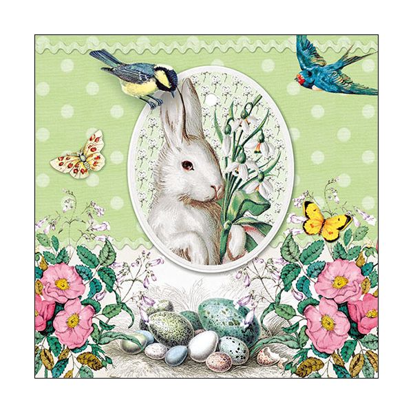A Ostern Servietten Lunch Napkin Lunch Format: 33 x 33 cm 3-lagig 20 Servietten White Rabbit Green FSC Mix