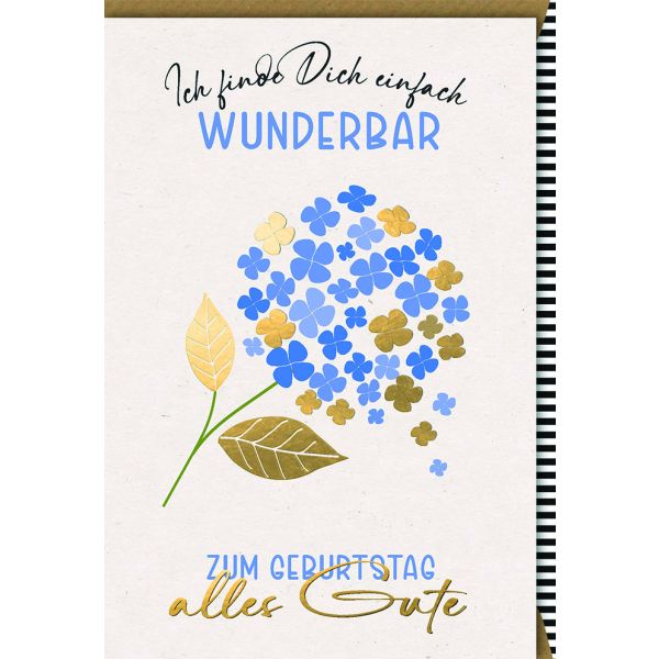 Geburtstag Glückwunschkarte mit Umschlag Blume gold/blau