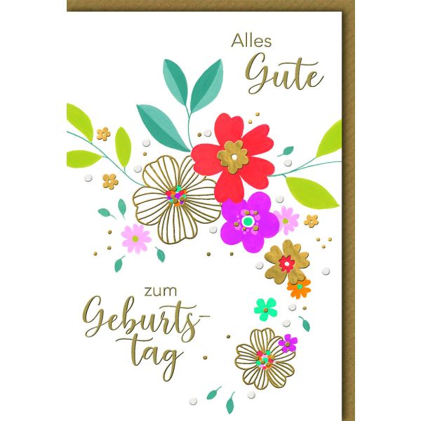Geburtstag Glückwunschkarte mit Umschlag Blumen bunt, alles Gute