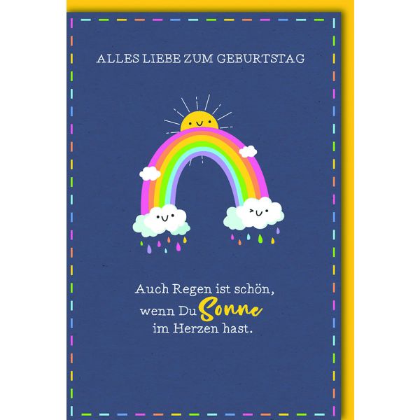 Geburtstag Glückwunschkarte mit Umschlag Regenbogen, Sonne im Herzen