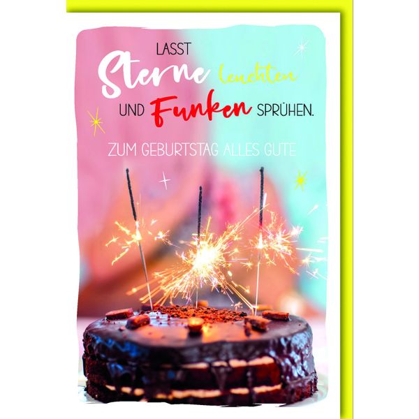 Geburtstag Glückwunschkarte mit Umschlag Sterne leuchten, Funken spühen