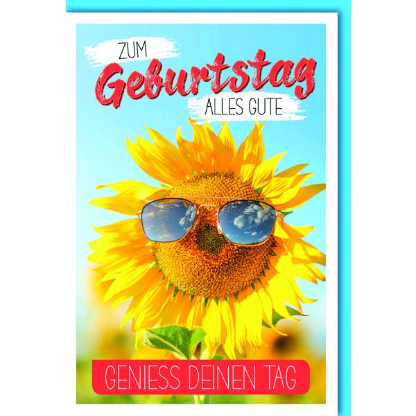 Geburtstag Glückwunschkarte mit Umschlag Sonneblume mit Brille