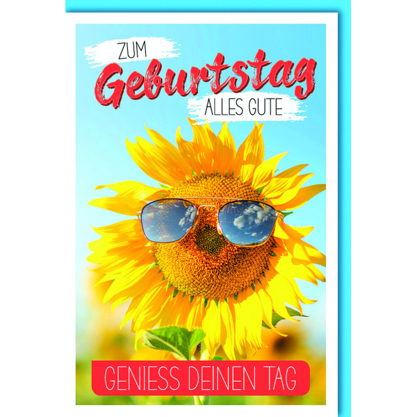 Geburtstag Glückwunschkarte mit Umschlag Sonneblume mit Brille