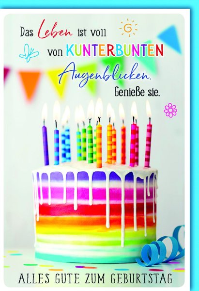 Geburtstag - Glückwunschkarte im Format 11,5 x 17 cm mit Umschlag - Kunterbunte Augenblicke, Torte - Verlag Dominique