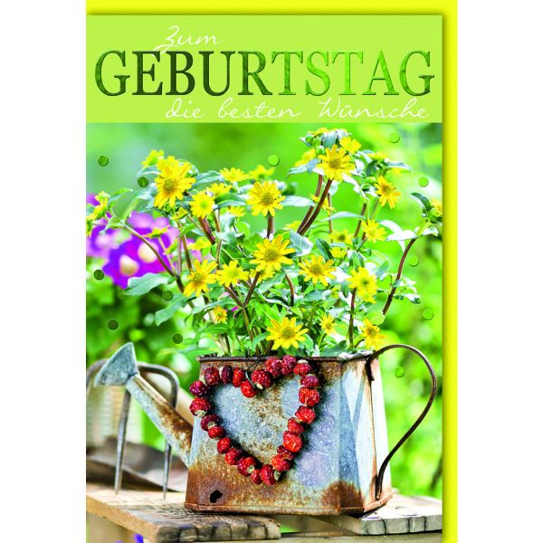 Geburtstag Glückwunschkarte mit Umschlag Gießkanne mit Hagebuttenherz