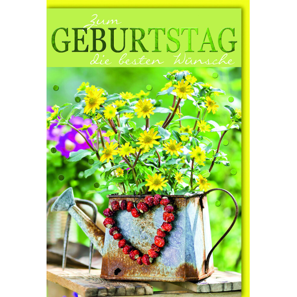 Geburtstag Glückwunschkarte mit Umschlag Gießkanne mit Hagebuttenherz