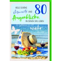 80. Geburtstag Glückwunschkarte mit Umschlag...