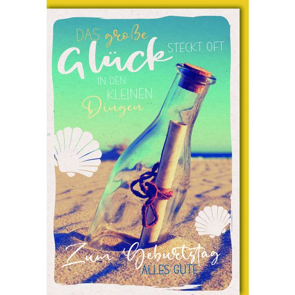 Geburtstag Glückwunschkarte mit Umschlag Flaschenpost Glück Alles Gute