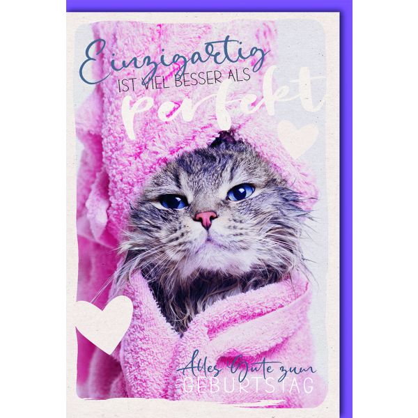 Geburtstag Glückwunschkarte mit Umschlag - Katze Einzigartig