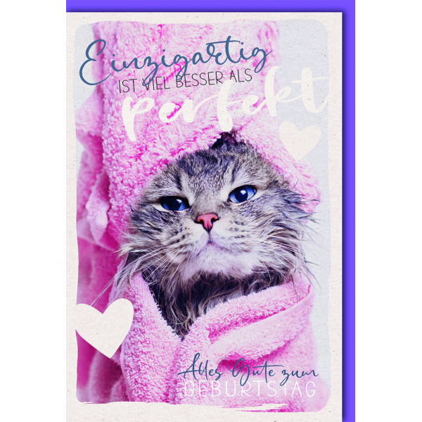 Geburtstag Glückwunschkarte mit Umschlag - Katze Einzigartig