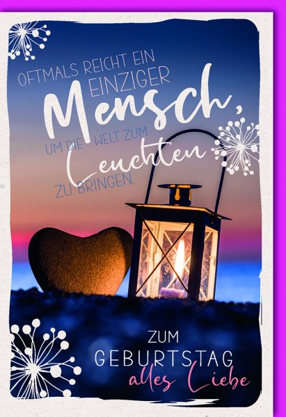 Geburtstag - Glückwunschkarte im Format 11,5 x 17 cm mit Umschlag - Windlicht mit Herz - Verlag Dominique