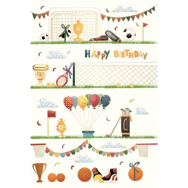 Geburtstag Skorpion`s Art - Glückwunschkarte im Format 11,5 x 17 cm mit Umschlag - Ballsportmotive, Naturkarton - mit Goldfolie