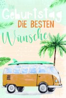 Geburtstag – Urlaub - Glückwunschkarte im Format 11,5 x 17 cm mit Umschlag - Surfbretter, VW Bus