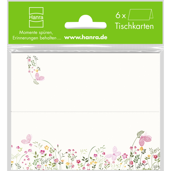 A - Tischkarte - 6er-Set - 6 Stück im Topper - cremefarben mit Blumenrand – Tischkarten im Format: 9 x 11,5 cm