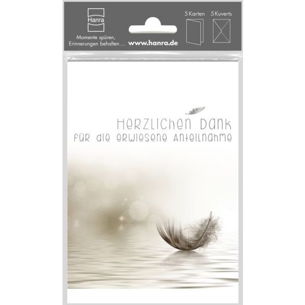 Trauer-Danksagungen - Trauer-Dank - Beutel mit 5 Trauer-Danksagungskarten  und 5 Briefumschläge - Format Karte: 10,5 x 14,8 cm