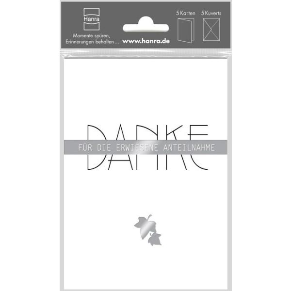 Trauer - Danksagungen - Trauer-Dank - Beutel mit 5 Trauer-Danksagungskarten  und 5 Briefumschläge - Format Karte: 10,5 x 14,8 cm