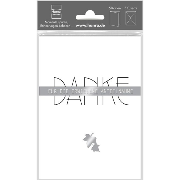 Trauer - Danksagungen - Trauer-Dank - Beutel mit 5 Trauer-Danksagungskarten  und 5 Briefumschläge - Format Karte: 10,5 x 14,8 cm