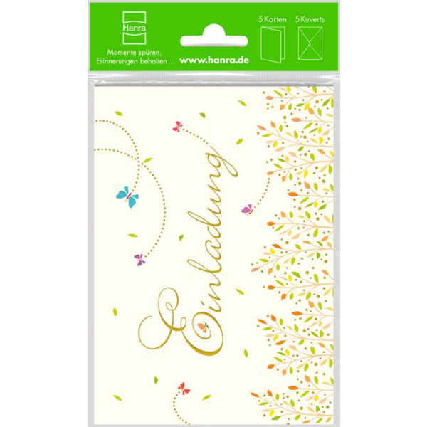 Einladungen - 5 Stück im Topper -  5 Einladungskarten mit Briefumschlägen - Format Karte: 10,5 x 14,8 cm