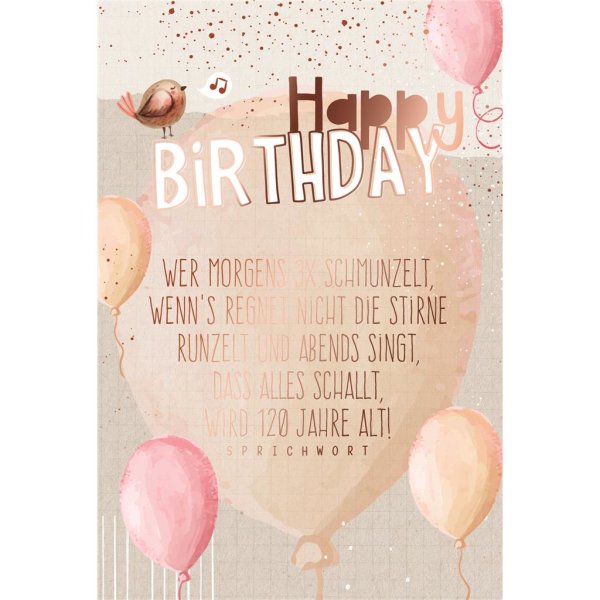Geburtstag - Glückwunschkarte im Format 11,5 x 17 cm mit Umschlag - Luftballons - mit rosefarbener Metallicfolie