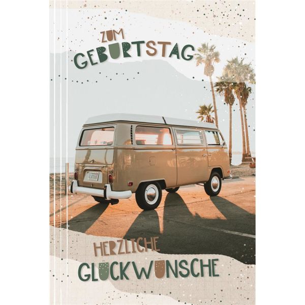 Geburtstag - Glckwunschkarte im Format 11,5 x 17 cm mit Umschlag - Bus  Camper Palmen, 2,50