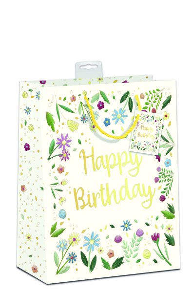 Geburtstag - Geschenktasche – Groß - 26 x 32 x 12 cm - Blumen - mit Kordel, Namenskarte - Skorpion
