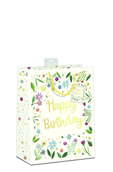 Geburtstag - Geschenktasche – Mittel - 18 x 23 x 10 cm - Blumen - mit Kordel, Namenskarte - Skorpion