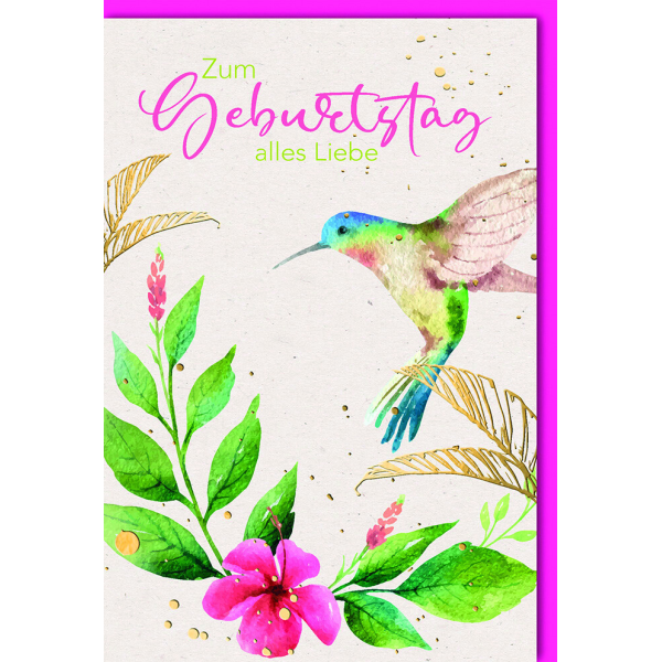 Geburtstag Glückwunschkarte mit Umschlag Kolibri aquarell