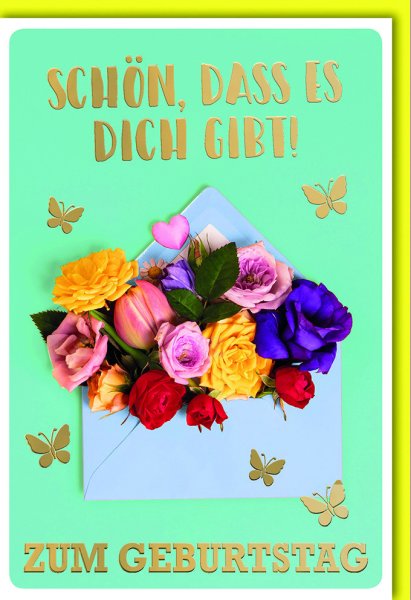 Geburtstag - Glückwunschkarte im Format 11,5 x 17 cm mit Umschlag - Briefumschlag mit Blumen - Verlag Dominique