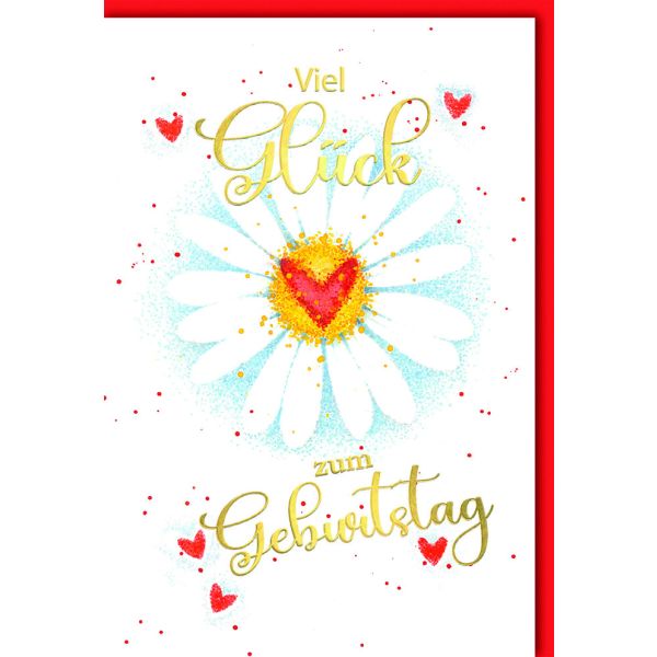 Geburtstag Glückwunschkarte mit Umschlag Margerite mit Herz