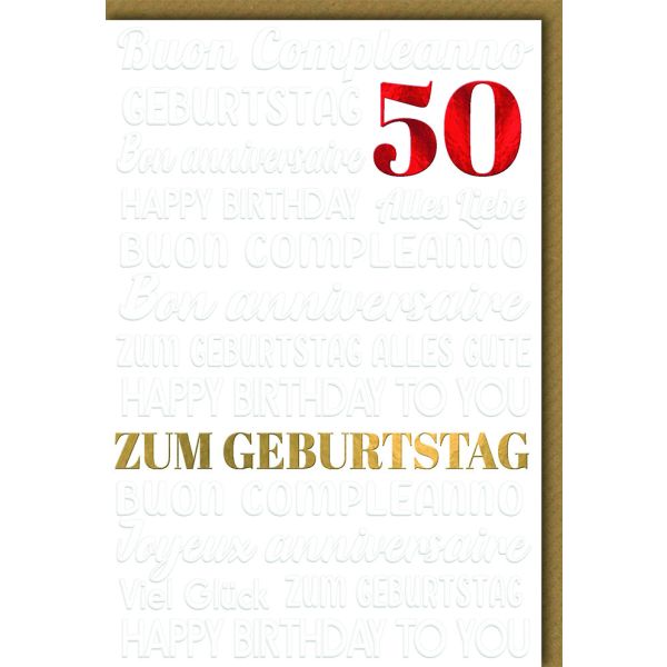 50. Geburtstag Glückwunschkarte mit Umschlag Glückwünsche mehrsprachig