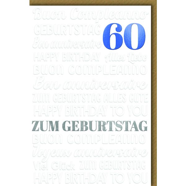 A 60. Geburtstag Glückwunschkarte mit Umschlag Glückwünsche mehrsprachig
